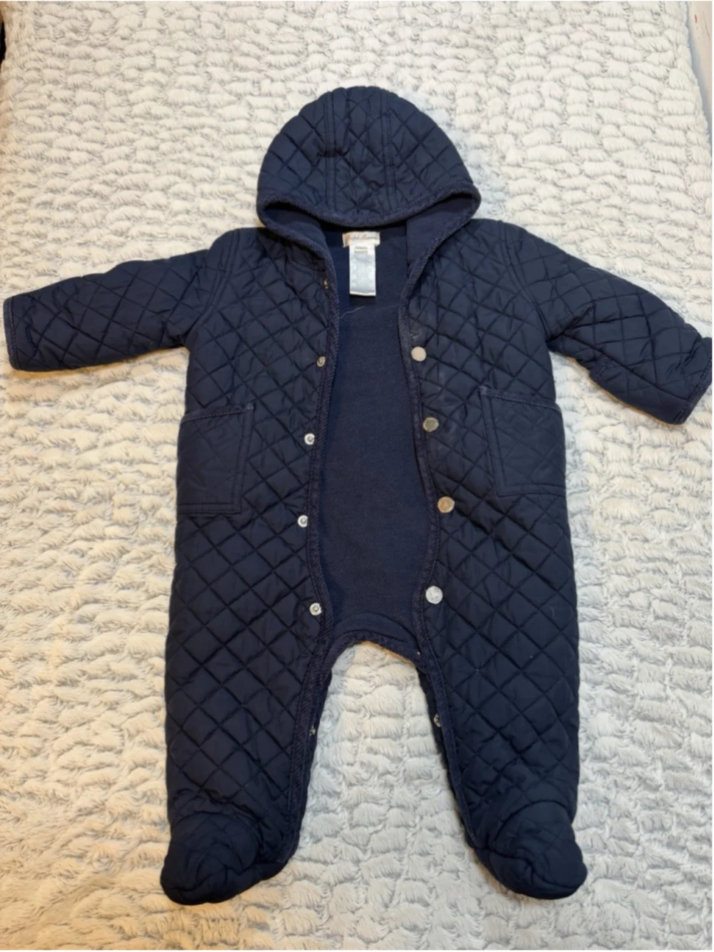Polo Ralph Lauren Quilted Hooded Snowsuit Navy 6 Months Snap Front
